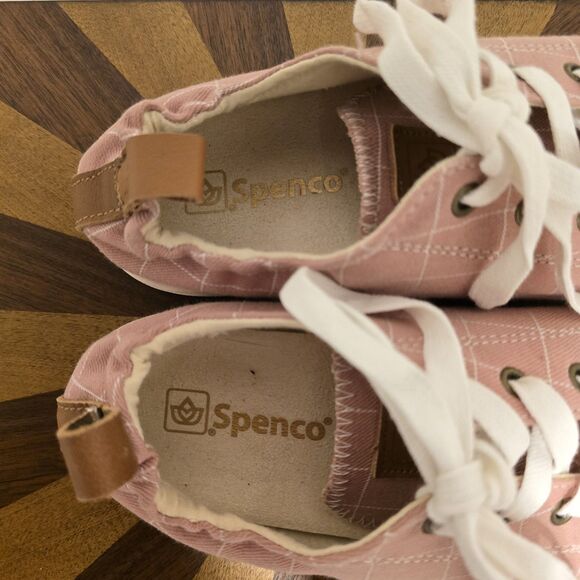 Spenco Canvas Sneakers Womens 7 D Slip On Orthotic Shoes Windowpane Pink Spring - Picture 10 of 13